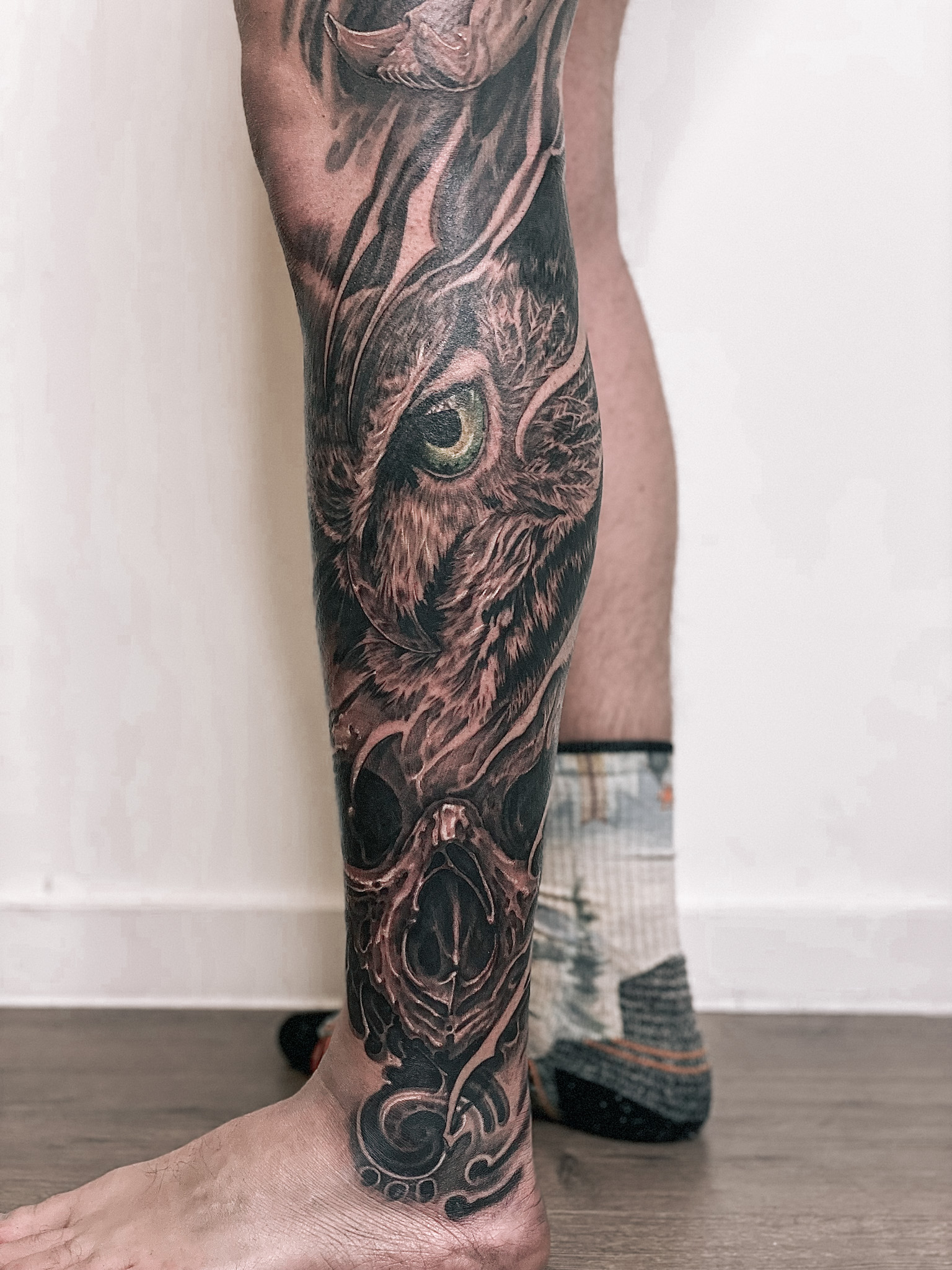 Owl Leg Tattoo